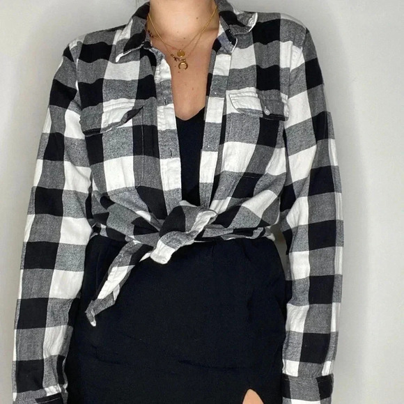 Sundry Black and White Plaid Flannel Button Down Shirt - Picture 3 of 5